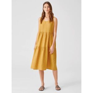 EILEEN FISHER Washed Organic Linen Delave Tiered Dress |‎ Size XS